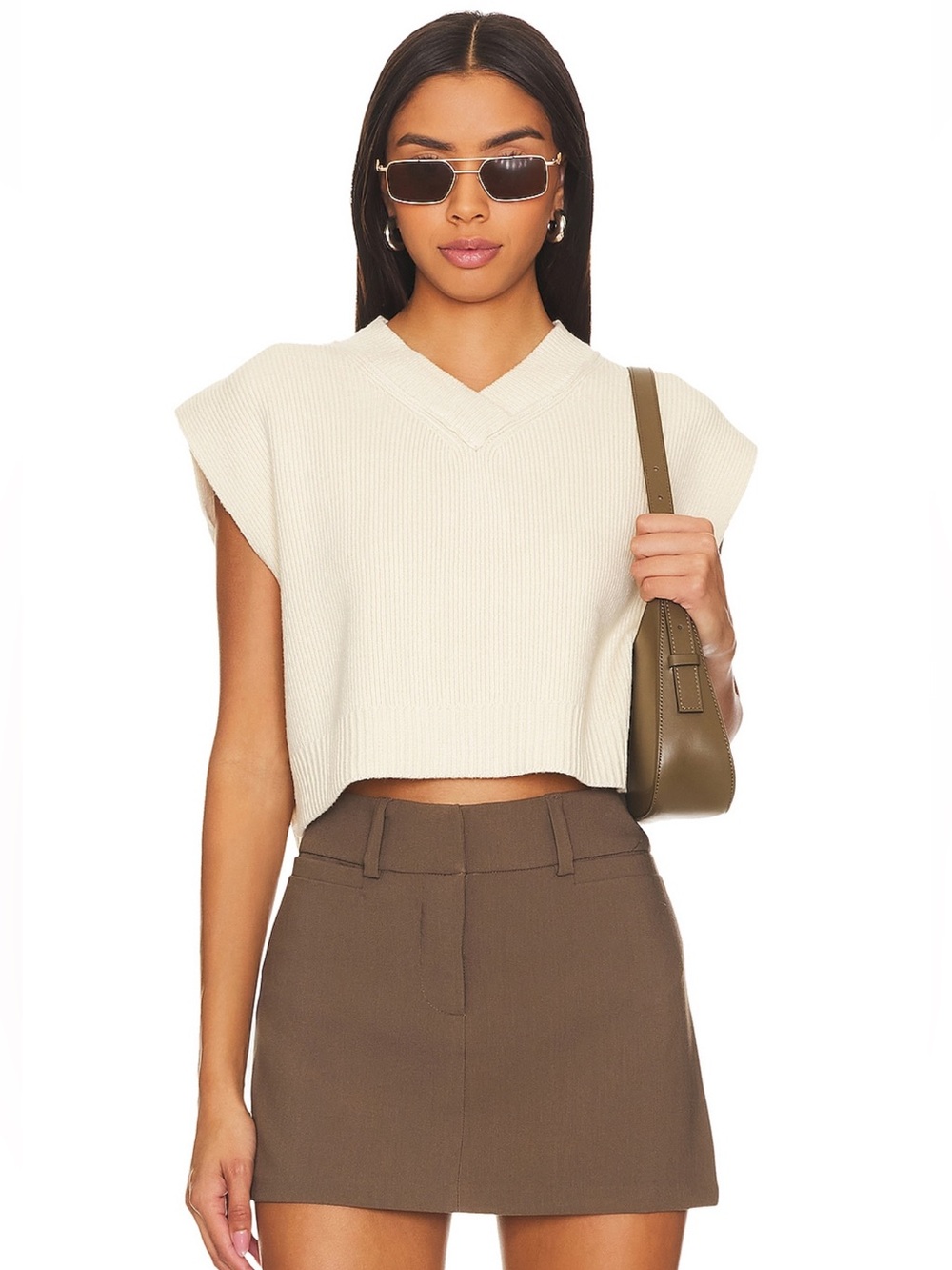 Free People Easy Street Cream Cropped V-Neck Knit Sweater Vest XS